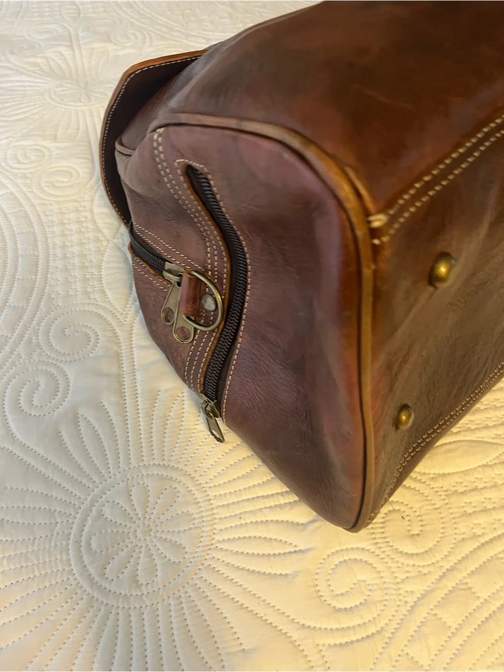 Large Classic CognacLeather Travel Bag/Full Grain Leather Bag/All Handmade